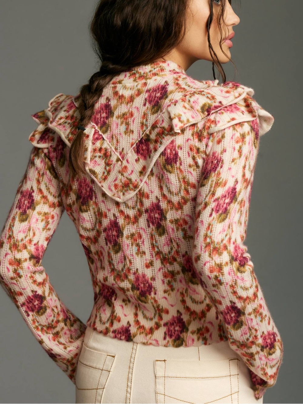 New without tags!!! Anthropologie Victoria Cashmere Floral Ruffle Sweater